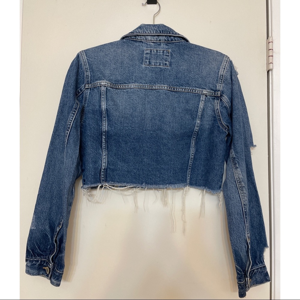 Cropped Distressed Jean Jacket - image 2